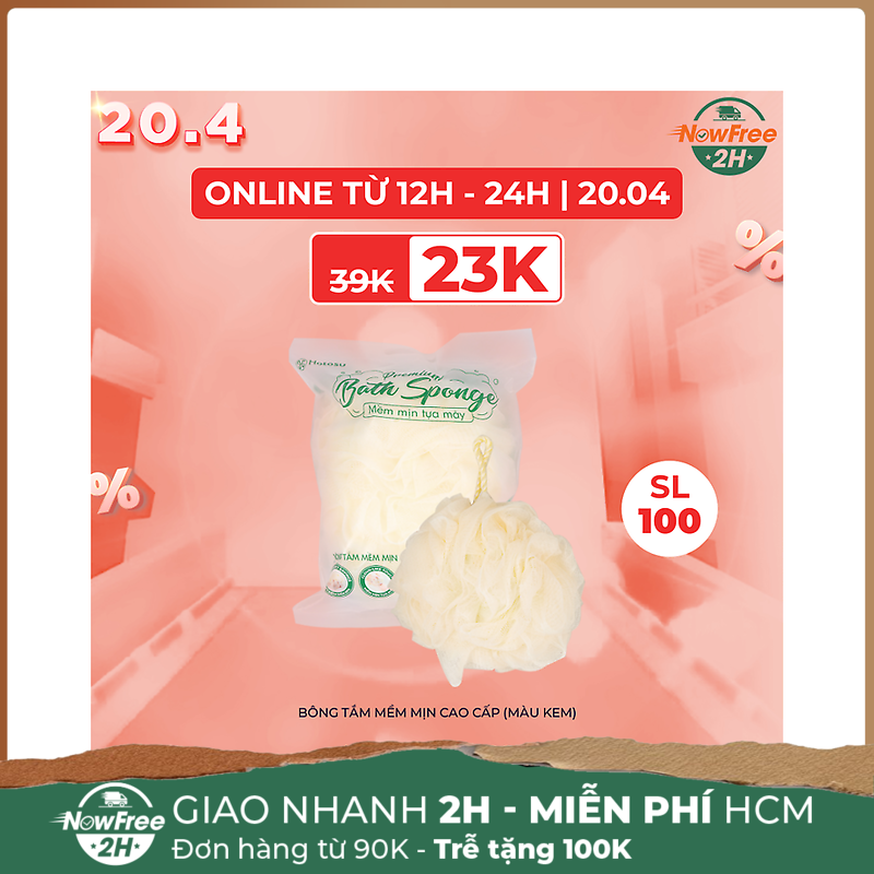 Bông Tắm Hotosu Mềm Mịn Cao Cấp (Màu Kem)